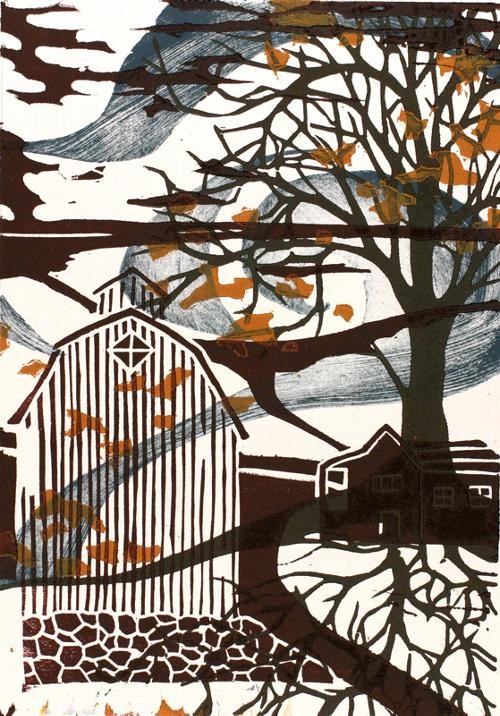 October Multiblock Woodcut Print, Emily Koehler